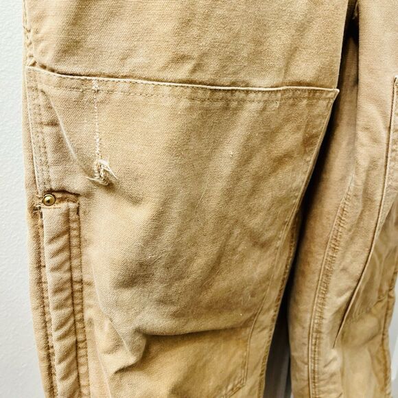 Vtg Carhartt R02 BRN 44 X 30 Bib Overalls USA Double Knee Duck Canvas Quilted - Picture 9 of 14